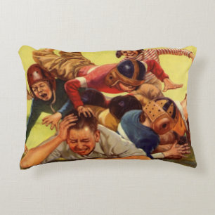 Vintage Father's Day, Football Kids and Family Dog Decorative Cushion