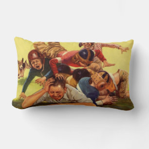 Vintage Father's Day, Football Kids and Family Dog Lumbar Cushion