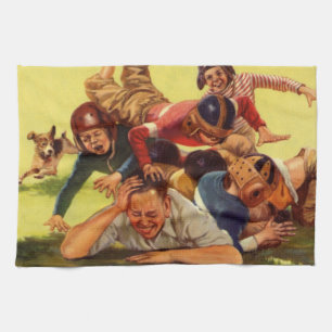 Vintage Father's Day, Football Kids and Family Dog Tea Towel