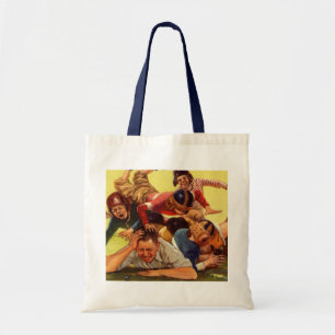Vintage Father's Day, Football Kids and Family Dog Tote Bag