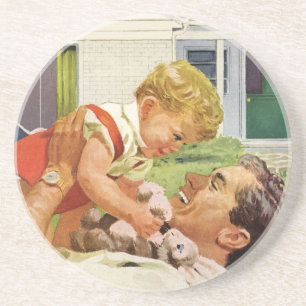 Vintage Fathers Day, Happy Family in the Suburbs Coaster