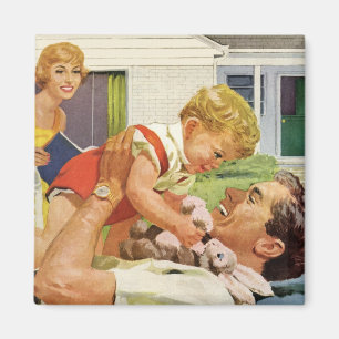 Vintage Fathers Day, Happy Family in the Suburbs Magnet