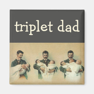 Vintage Father's Day, Man holding Triplet Babies Magnet