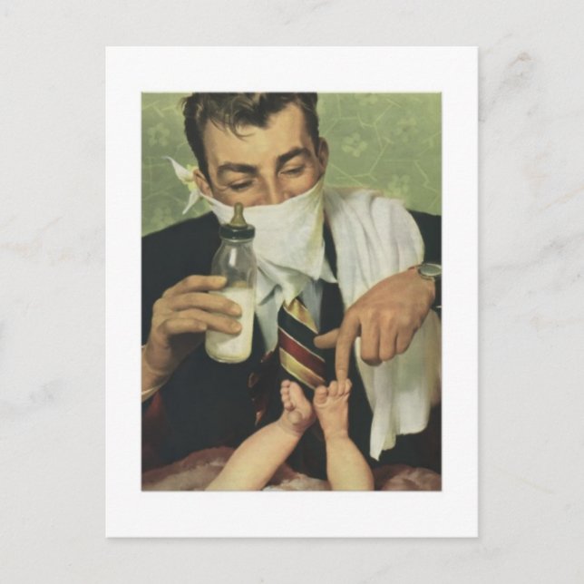 vintage Fathers Day With Dad Changing Diapers Postcard (Front)