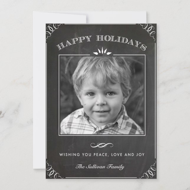 Vintage Faux Chalkboard Happy Holidays Photo Holiday Card (Front)