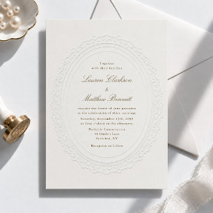 Vintage Faux Embossed Oval Wedding Invitation