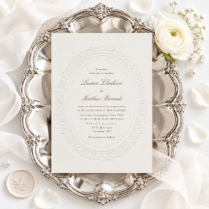 Vintage Faux Embossed Oval Wedding Invitation