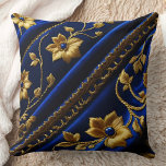 Vintage faux Embroidery Blue Gold Flowers Cushion<br><div class="desc">Vintage Embroidery faux Blue Gold Flowers pattern textured look. Comfortable Without the itch of real embroidery 😀</div>
