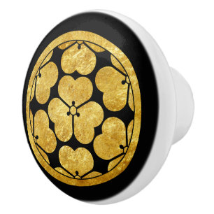 Vintage Faux Gold Chosokabe Japan Mon Oriental Art Ceramic Knob