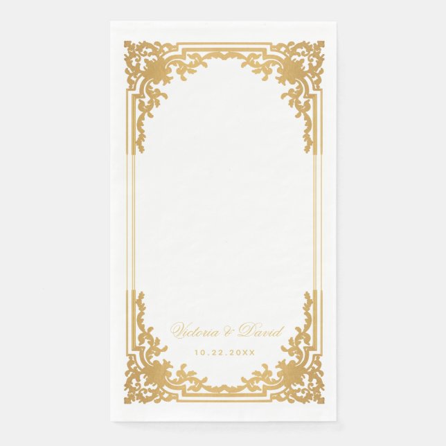 Vintage Faux Gold Wedding Antique Elegant Script Napkin (Front)