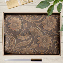Vintage Faux Leather with Tooled Look Floral