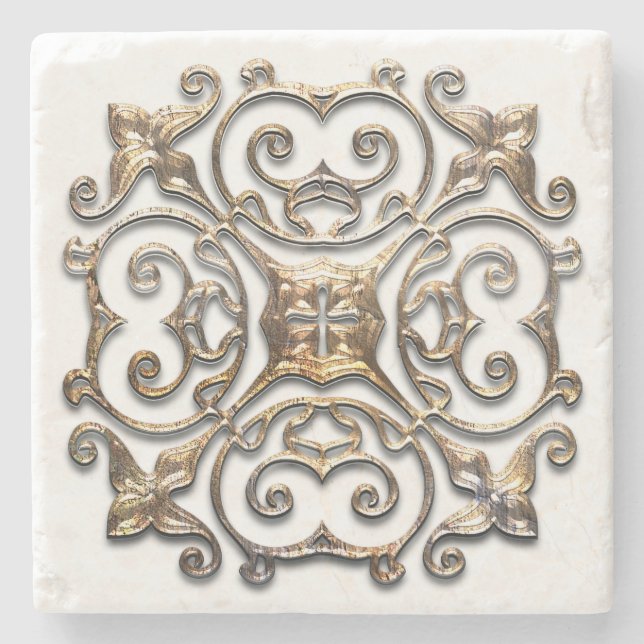 Vintage Faux Metal Design Stone Coaster (Front)
