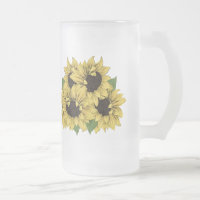 Vintage Faux Watercolor Sunflowers Bouquet Glass