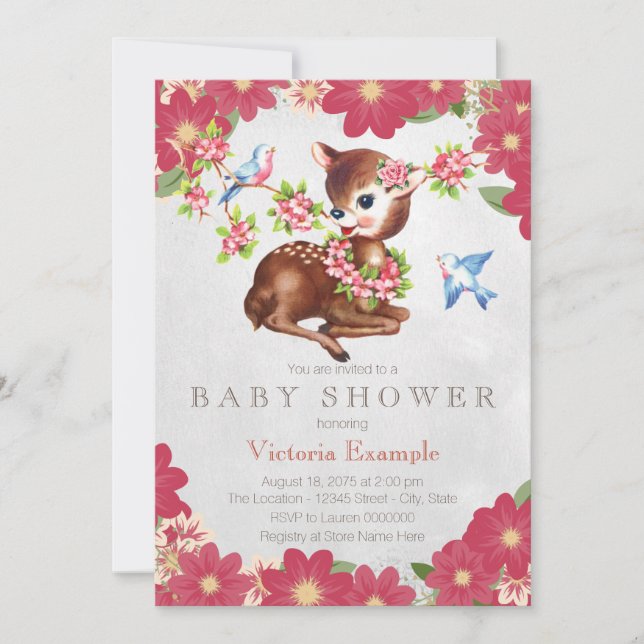 Vintage Fawn Deer Baby Shower Invitation (Front)