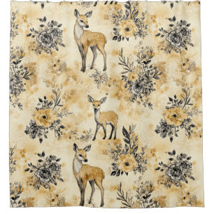Vintage Fawn & Floral Woodland Pattern (7) Shower Curtain