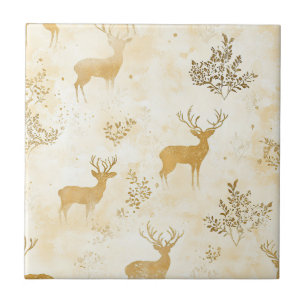 Vintage Fawn & Floral Woodland Pattern Tile