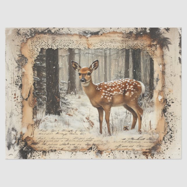 Vintage Fawn Rustic Art Decoupage Tissue Paper (Front)