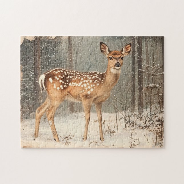 Vintage Fawn Scenic Rustic Jigsaw Puzzle (Horizontal)
