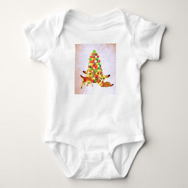 Vintage Fawns by Gumdrop Christmas Tree Baby Bodysuit (Front)