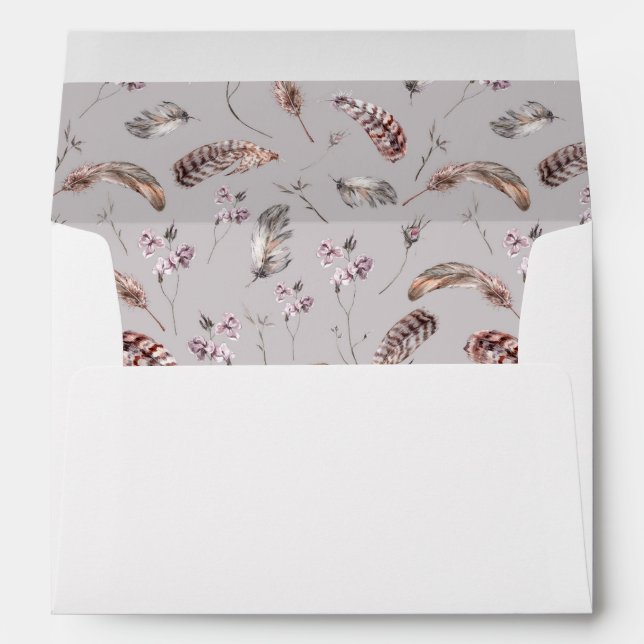 Vintage Feather and Floral Pattern -  Wedding Envelopes (Back (Bottom))