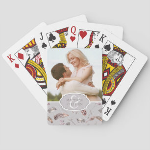 Vintage Feather and Floral Pattern - Wedding Photo Playing Cards