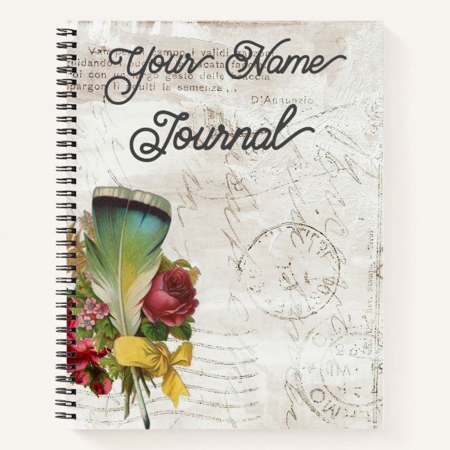 Vintage Feather bouquet Postcard Notebook (Front)