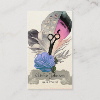 vintage feather hairstylist hair stylist floral business card