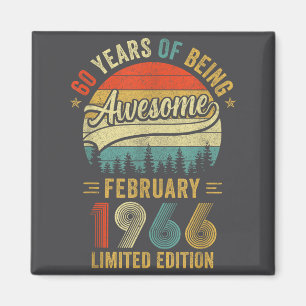 Vintage February 1966 Old 60th Birthday Men Women  Magnet