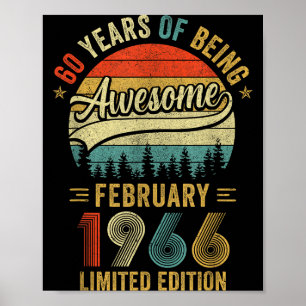 Vintage February 1966 Old 60th Birthday Men Women  Poster