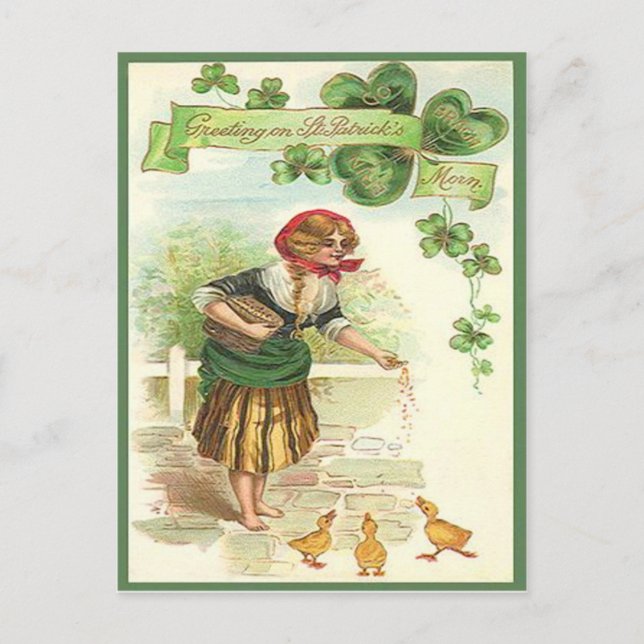Vintage Feeding Ducks St Patrick's Day Card (Front)