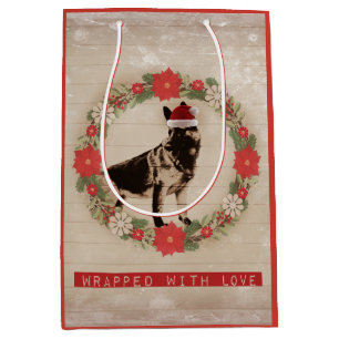Vintage Feel German Shepherd Holiday Medium Gift Bag