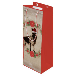Vintage Feel German Shepherd Holiday Wine Gift Bag