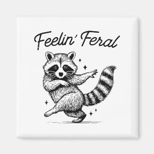 Vintage Feeling Feral Raccoon Meme Funny Trash Pan Magnet