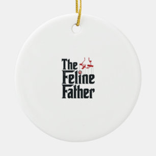 Vintage Feline Father Cat Humour Vector Design_1 Ceramic Tree Decoration