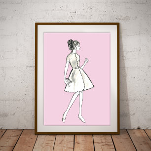 Vintage female drawing fashion print