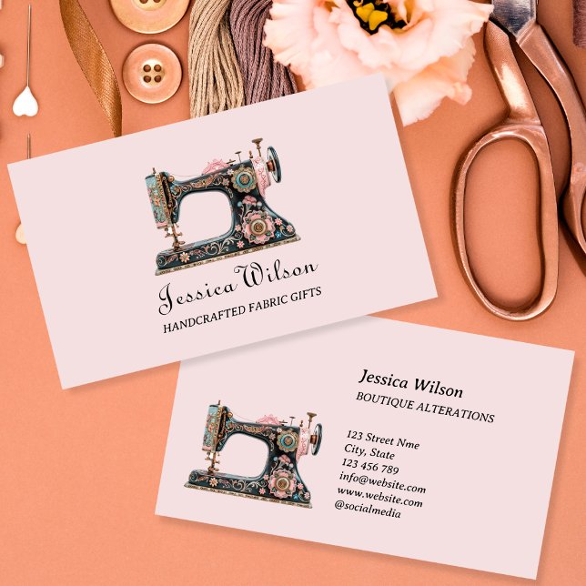 Vintage Feminine Sewing Machine Handmade Crafter Business Card (Creator Uploaded)