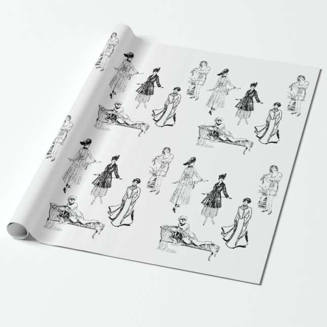 Vintage Feminist Fashion Wrapping Paper (Unrolled)