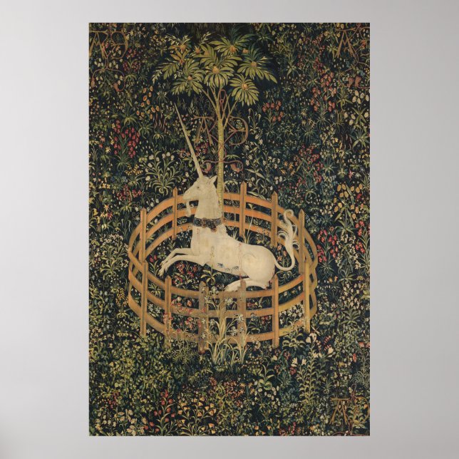 Vintage Fenced in Unicorn Painting (1505) Poster (Front)
