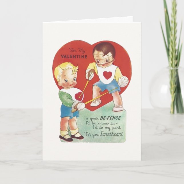 Vintage Fencer Valentine Greeting Card (Front)