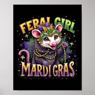 Vintage Feral Girl Mardi Gras Possum Mardi Gras Fe Poster