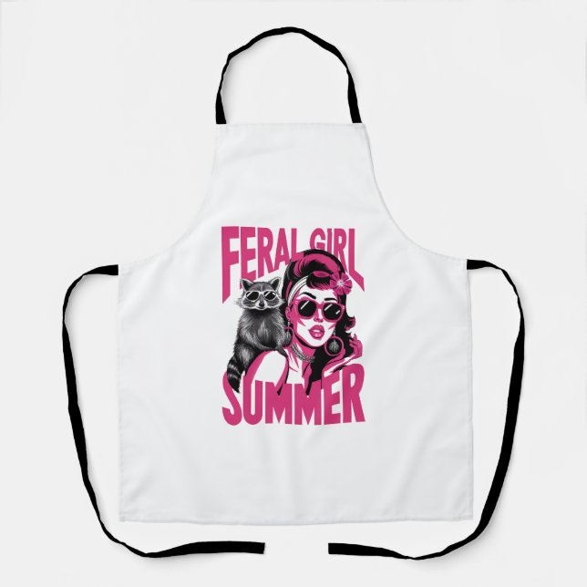 Vintage Feral Girl Summer Opossum Funny Racoon  Apron (Front)