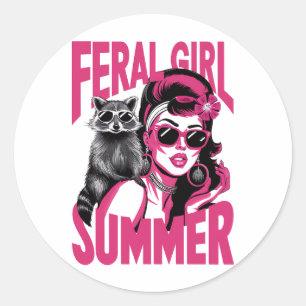 Vintage Feral Girl Summer Opossum Funny Racoon Classic Round Sticker
