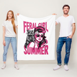 Vintage Feral Girl Summer Opossum Funny Racoon Fleece Blanket