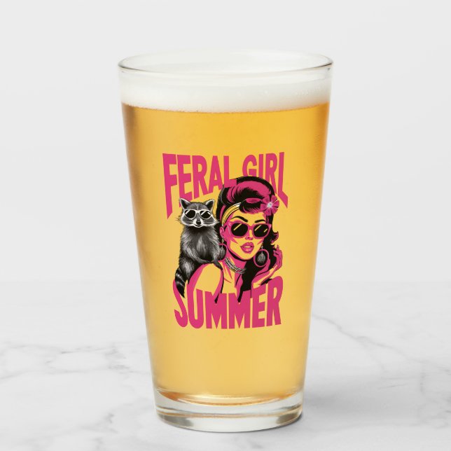 Vintage Feral Girl Summer Opossum Funny Racoon  Glass (Front Filled)