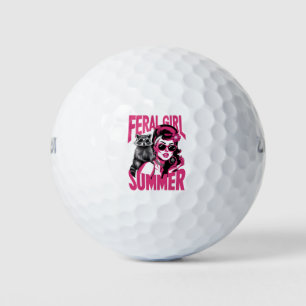 Vintage Feral Girl Summer Opossum Funny Racoon  Golf Balls