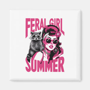Vintage Feral Girl Summer Opossum Funny Racoon  Magnet
