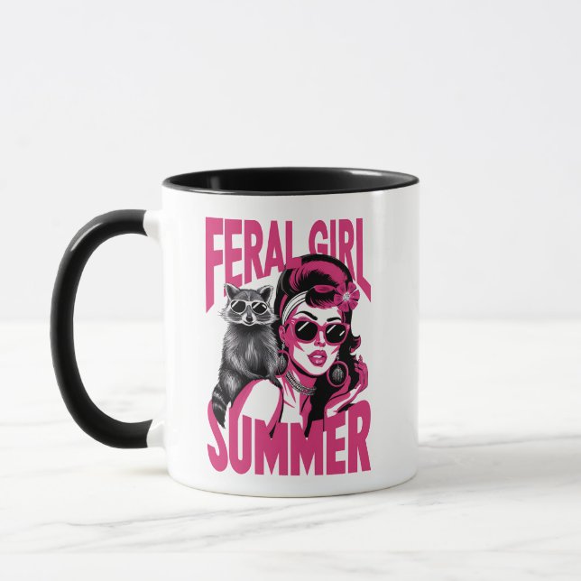 Vintage Feral Girl Summer Opossum Funny Racoon  Mug (Left)