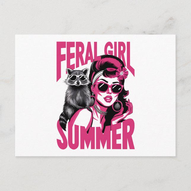 Vintage Feral Girl Summer Opossum Funny Racoon  Postcard (Front)