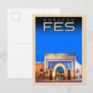 Vintage FES old city medina Morocco travel Postcard