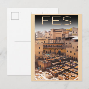 Vintage FES old city medina Morocco travel Postcard